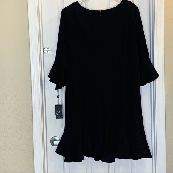 Adriana Papell Knit Crepe Flounced Shift Dress Black Size 20W NWT - Picture 2 of 13